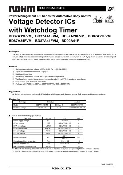 ROHM BD37A19FVM Voltage Detector IC Technical Note - cover page