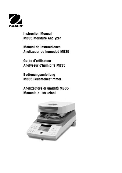 Ohaus MB35 Moisture Analyzer Instruction Manual - cover page