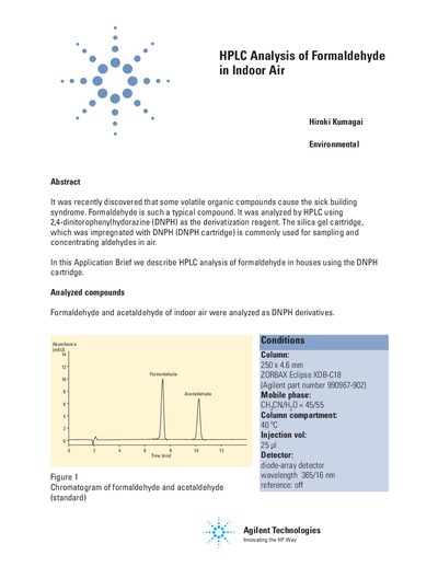 Agilent HPLC Analysis of Formaldehyde in Indoor Air Application Brief - cover page