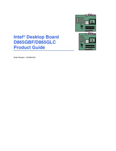 Intel D865GBF/D865GLC Desktop Board Product Guide