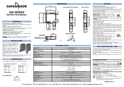 Datasensor S60 Series Proximity Sensor Instruction Manual - cover page