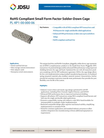 JDSU PL-KP1-00-000-06 Datasheet - cover page