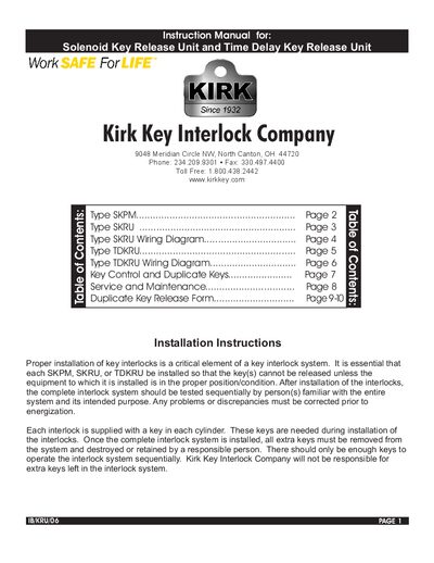 Kirk SKPM, SKRU, and TDKRU Interlock Units Instruction Manual