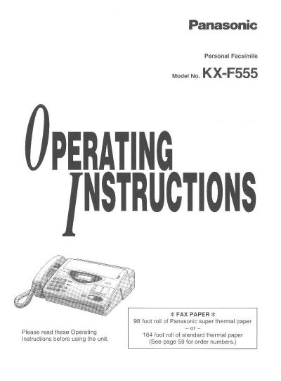 Panasonic KX-F555 Personal Facsimile Operating Instructions - cover page