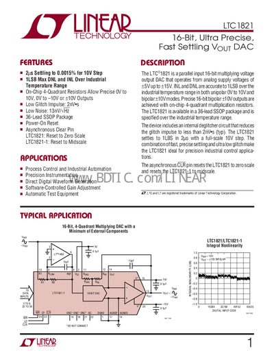 Linear Technology LTC1821 16‑Bit Multiplying DAC Datasheet - cover page