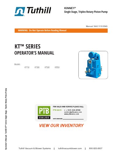 Tuthill KT Series Rotary Piston Pump Operator's Manual