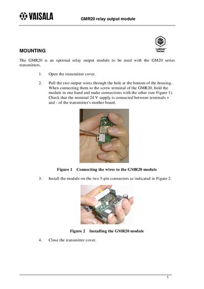 Vaisala GMR20 Relay Output Module Installation Guide - cover page