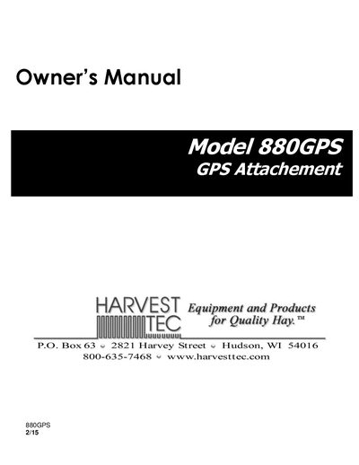 Harvest Tec 880GPS GPS Attachment Owner’s Manual - cover page
