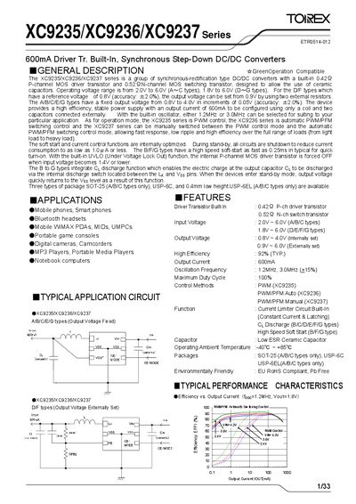 Torex XC9235/XC9236/XC9237 Series Synchronous Step-Down DC/DC Converter Datasheet - cover page