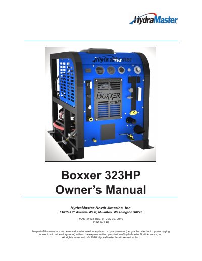 HydraMaster Boxxer 323HP Truckmount Cleaning Machine Owner's Manual - cover page
