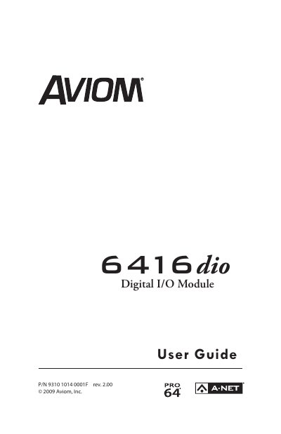 Aviom 6416dio Digital I/O Module User Guide - cover page