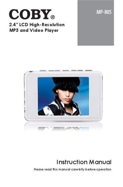 COBY MP-805 2.4" LCD MP3 and Video Player Instruction Manual - cover page