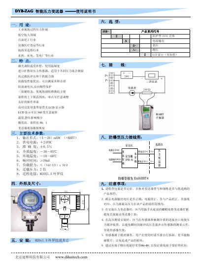 Dihui DYB-ZAG Pressure Transmitter User Manual