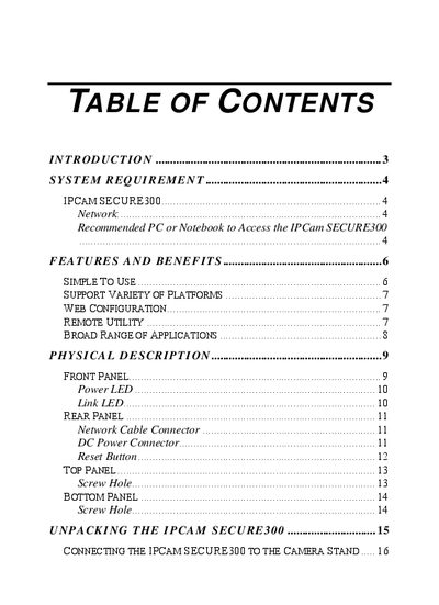 IPCam SECURE300 User Manual - cover page