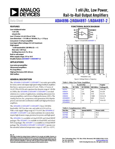 Analog Devices ADA4896-2/ADA4897-1/ADA4897-2 Datasheet - cover page