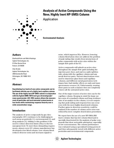 Agilent HP-5MSi Column Application Note - cover page