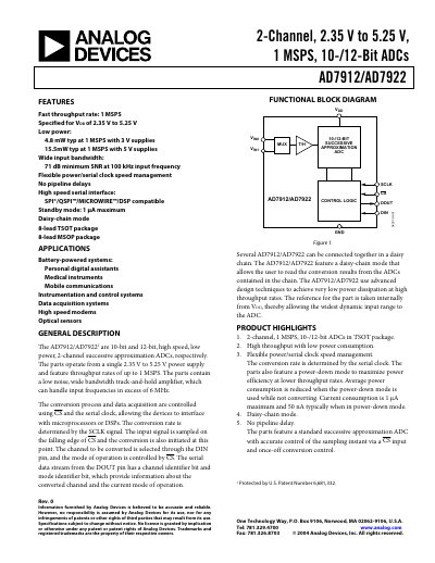Analog Devices AD7912/AD7922 Datasheet Rev 0 - cover page