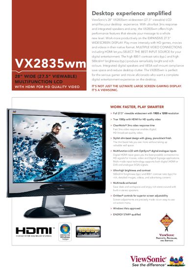 ViewSonic VX2835wm 28 WIDE (27.5 VIEWABLE) MULTIFUNCTION LCD Manual - cover page