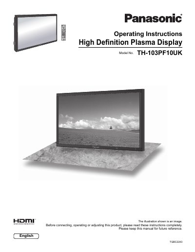 Panasonic TH-103PF10UK Plasma Display Operating Instructions - cover page