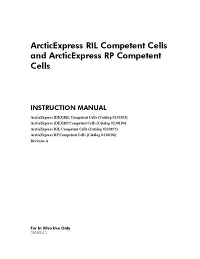 Agilent ArcticExpress RIL/RP Competent Cells Instruction Manual - cover page