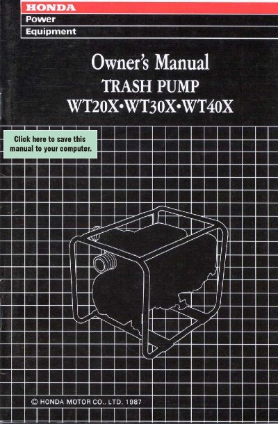 Honda WT20X/WT30X/WT40X Trash Pump Owner's Manual - cover page