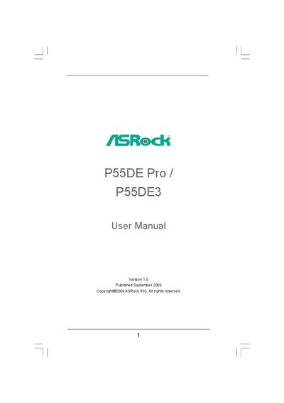 ASRock P55DE Pro P55DE3 User Manual - cover page