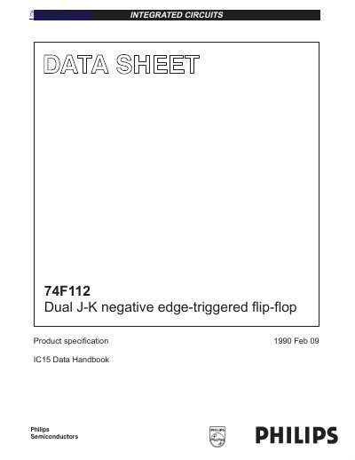 Philips 74F112 Dual J-K Negative Edge-Triggered Flip-Flop Product Specification - cover page