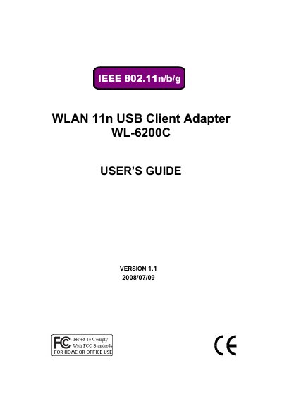 CC&C Technologies WL-6200C WLAN 11n USB Client Adapter User Guide - cover page