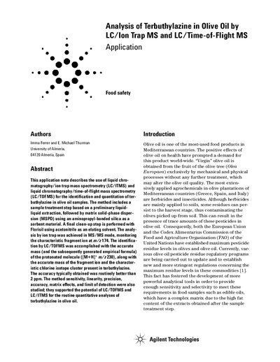 Agilent 1100 Series LC/MSD Analysis of Terbuthylazine in Olive Oil Application Note - cover page