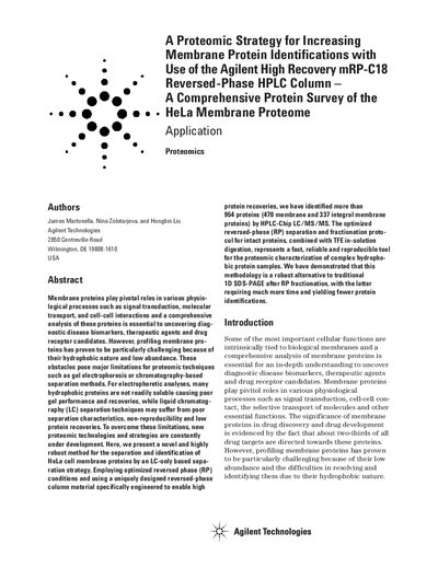 Agilent High Recovery mRP-C18 Column Proteomic Strategy Application Note - cover page