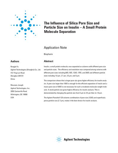 The Influence of Silica Pore Size and Particle Size on Insulin Separation Application Note - cover page