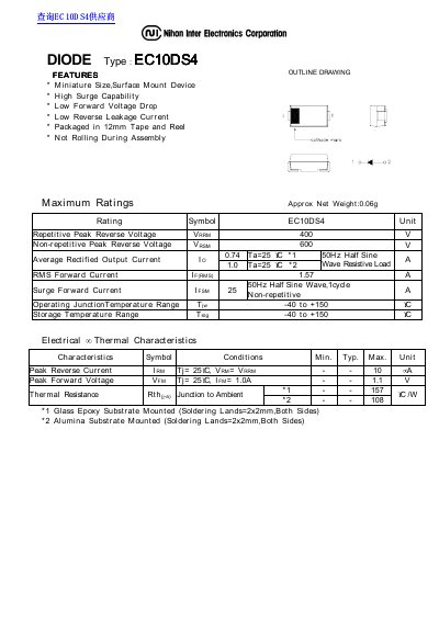 Nihon Inter Electronics EC10DS4 Diode Datasheet - cover page