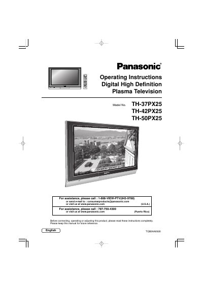 Panasonic TH-37PX25/TH-42PX25/TH-50PX25 Plasma Television Operating Instructions - cover page