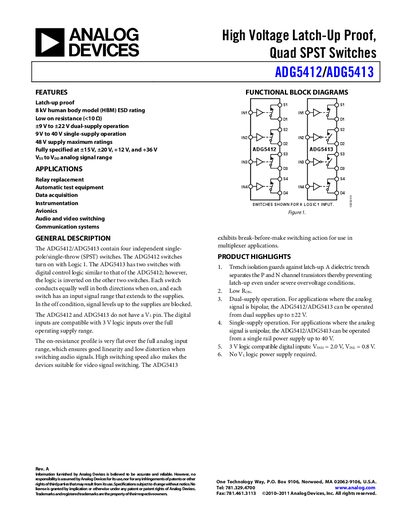 Analog Devices ADG5412/ADG5413 Datasheet - cover page