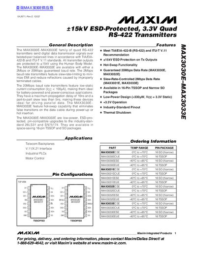 Maxim MAX3030E-MAX3033E RS-422 Transmitter Datasheet - cover page