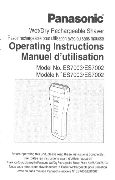 Panasonic ES7003/ES7002 Wet/Dry Rechargeable Shaver Operating Instructions - cover page