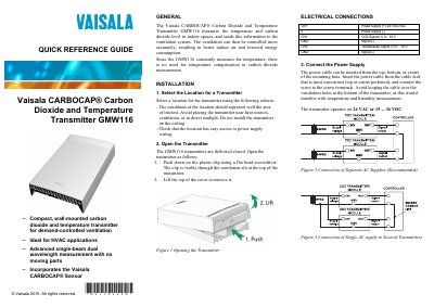 Vaisala GMW116 Carbon Dioxide and Temperature Transmitter Quick Reference Guide - cover page