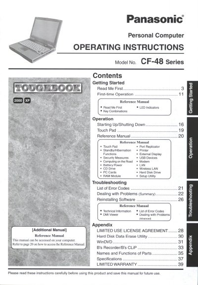 Panasonic CF-48 Series Personal Computer Operating Instructions