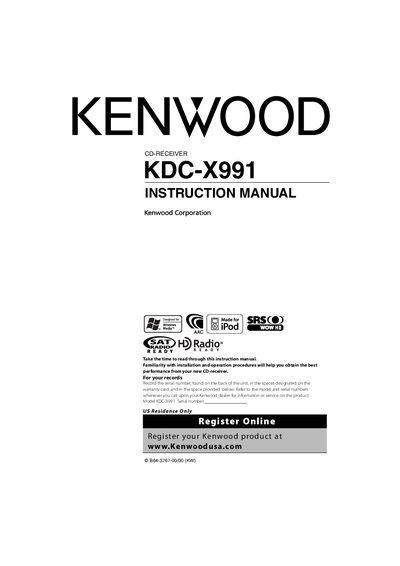 Kenwood KDC-X991 CD-Receiver Instruction Manual - cover page