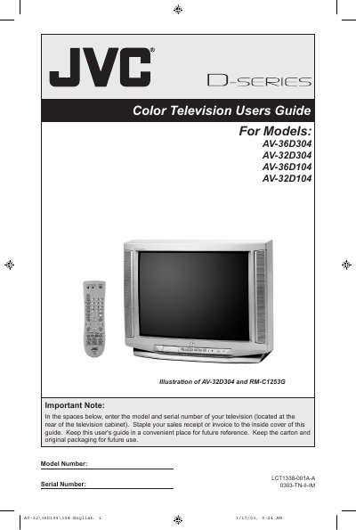 JVC Color Television User's Guide for AV-36D304, AV-32D304, AV-36D104, AV-32D104 - cover page