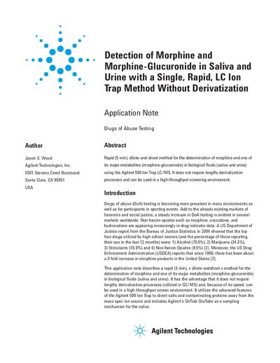 Agilent 500 Ion Trap LC/MS Application Note for Morphine Detection - cover page