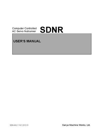 Sanyo Machine Works SDNR Computer Controlled AC Servo Nutrunner User Manual cover