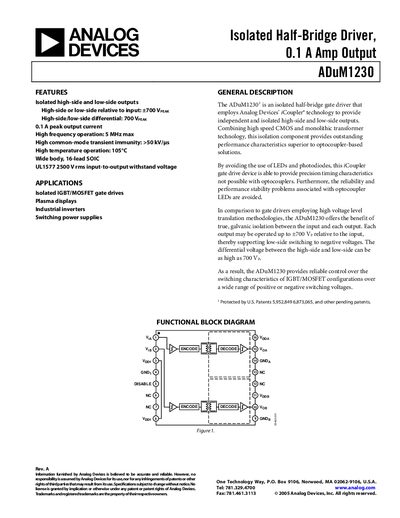 Analog Devices ADuM1230 Isolated Half-Bridge Driver Handbook - cover page