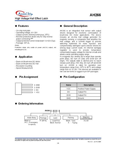 Anachip AH266 Datasheet - cover page