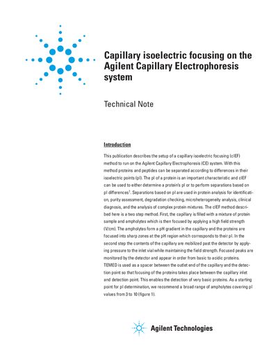 Capillary Isoelectric Focusing on the Agilent Capillary Electrophoresis System Technical Note - cover page