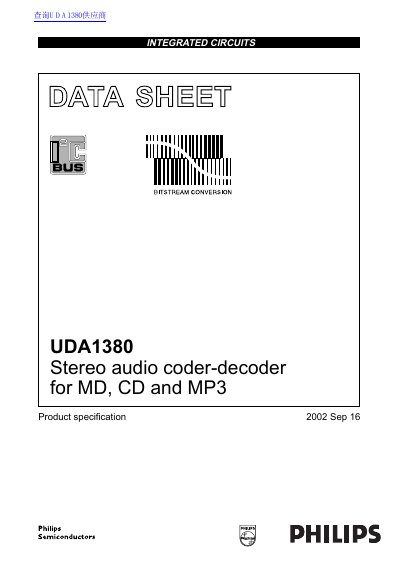 Philips UDA1380 Stereo Audio Coder-Decoder Datasheet - cover page
