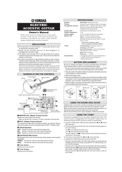 Yamaha System-57 Electric Acoustic Guitar Owner's Manual - cover page