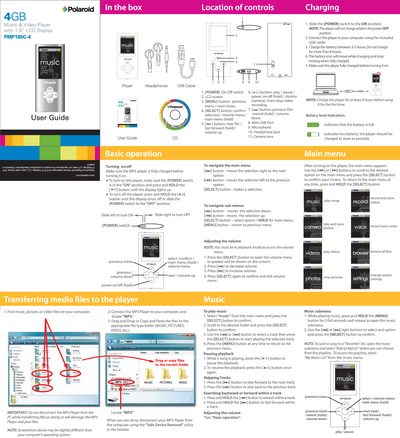 Polaroid PMP185C-4 MP4 Player User Guide - cover page