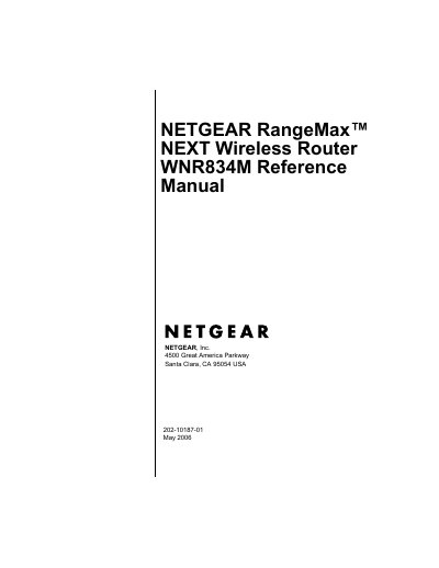 Netgear RangeMax NEXT Wireless Router WNR834M Reference Manual - cover page