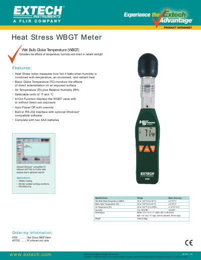 EXTECH HT30 Heat Stress WBGT Meter Product Datasheet - cover page